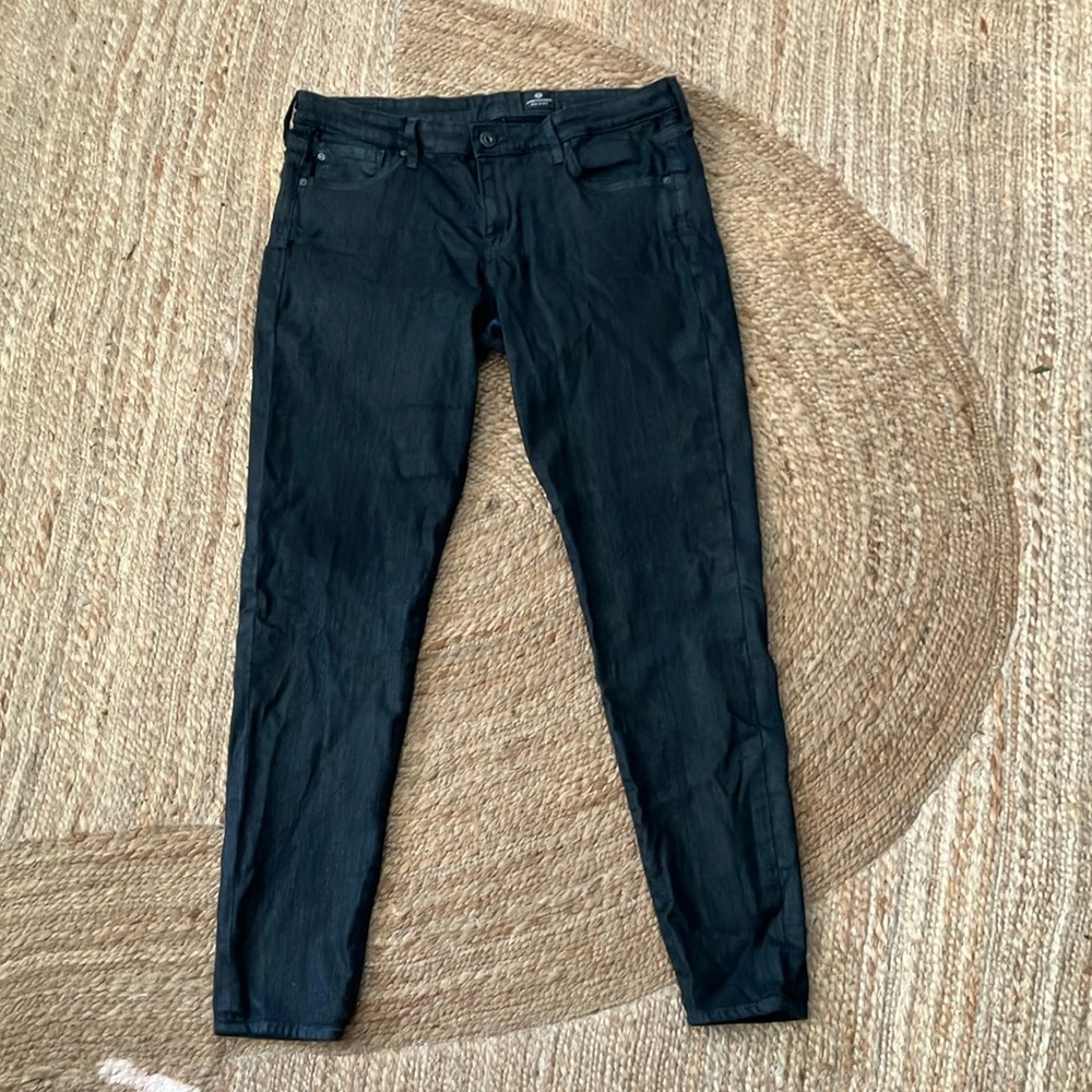 EUC AG Adriano Goldschmied coated denim skinny black jeans Size 32